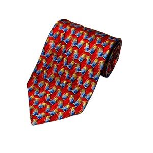Ermenegildo Zegna mens red blue geo print 100% silk neck tie EUC
